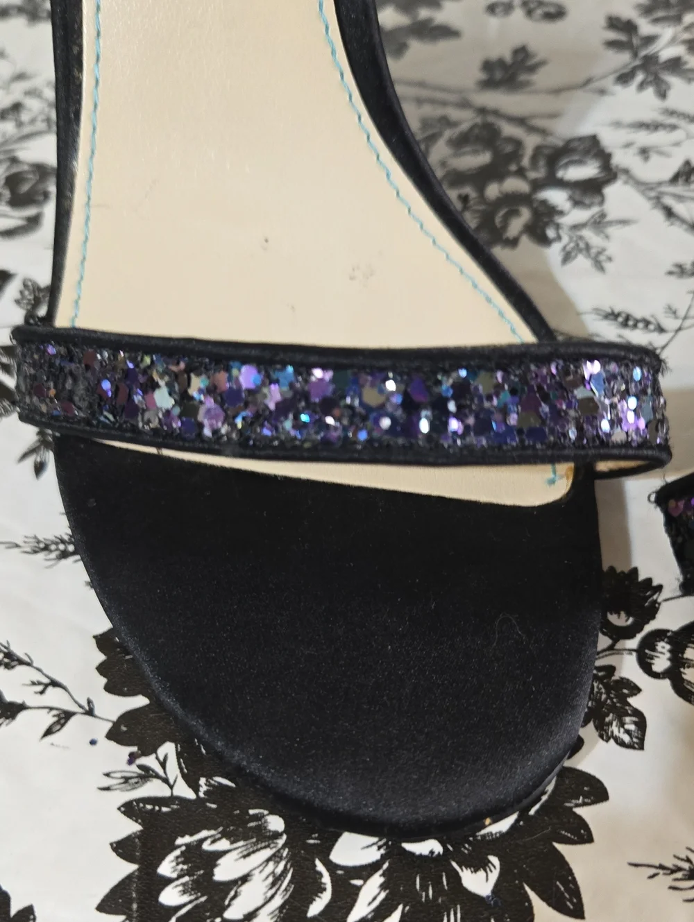 Betsey Johnson Black and Purple Glitter Slingback Heels B114